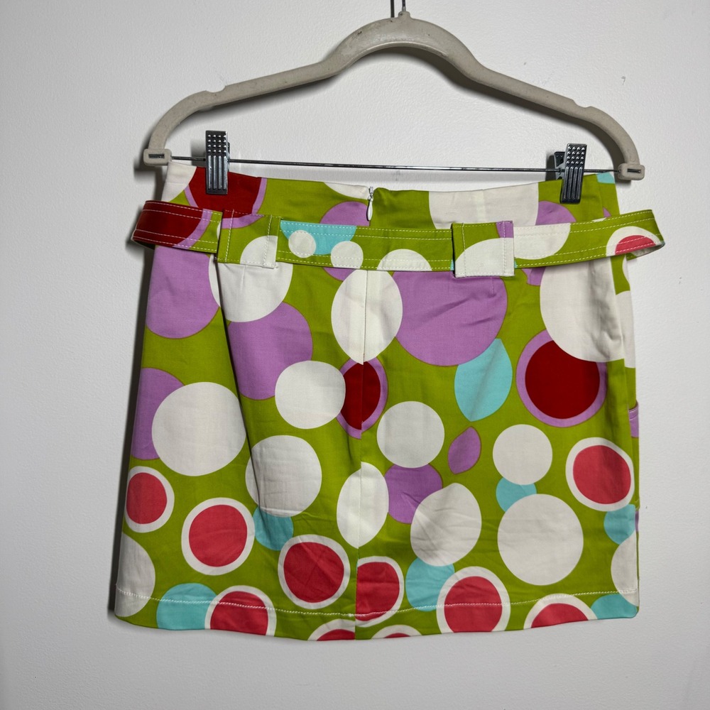 Notice Retro Polka Dot Mini Skirt Green Pink Belted Mod 5012PB Women 6 70s Y2K - Picture 2 of 7